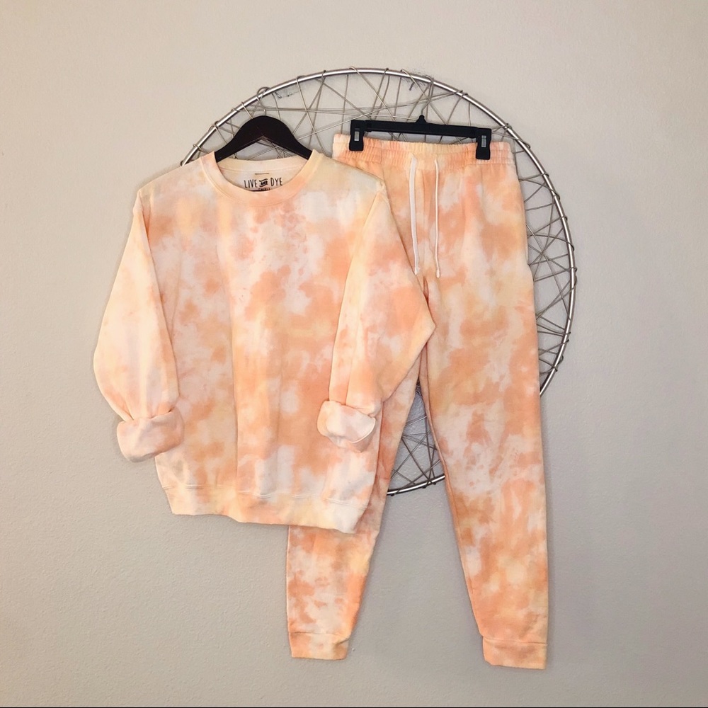 NEW custom peach marble tie dye sweatset